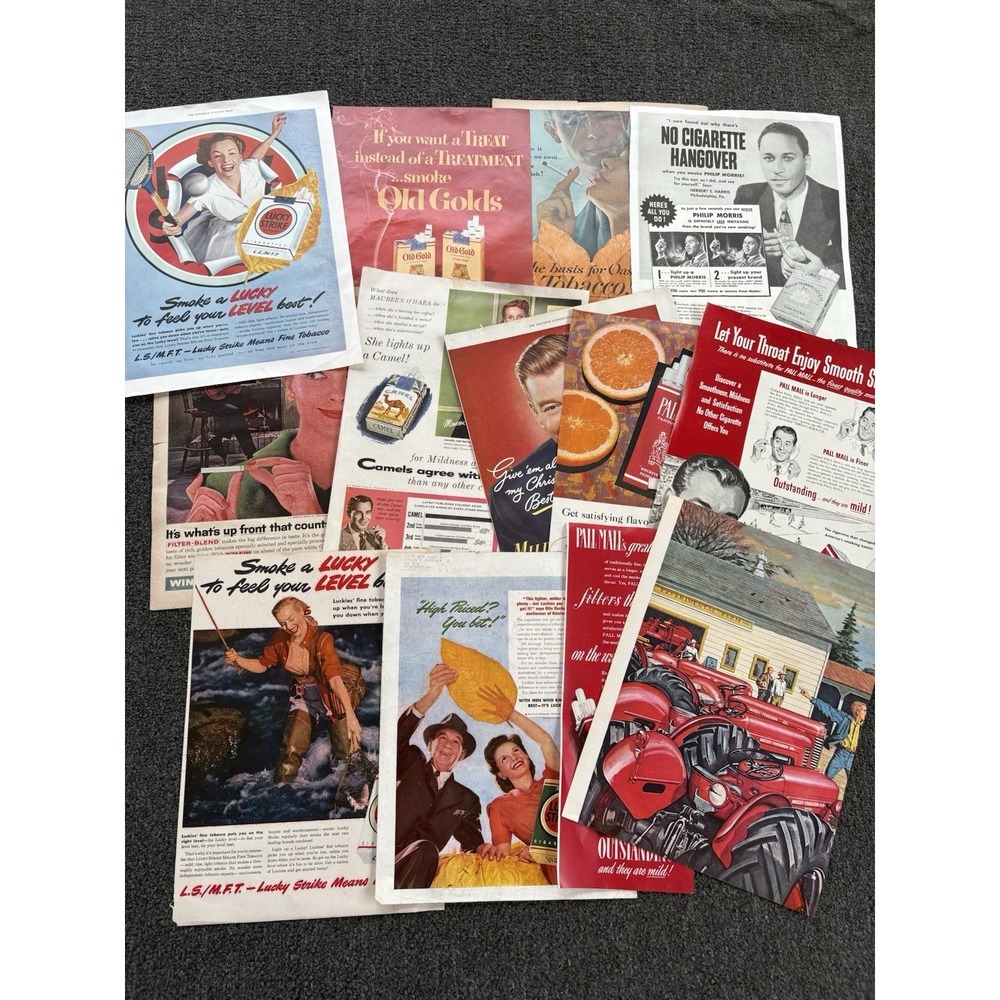 Lot Vintage Cigarette Magazine Print Ads 1940s 1950s Lucky Strike Camel PaulMall